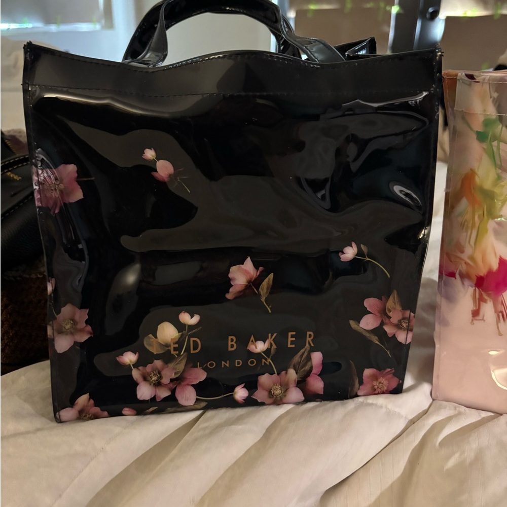 Ted Baker Black and Pink Floral Cosmetic Bag